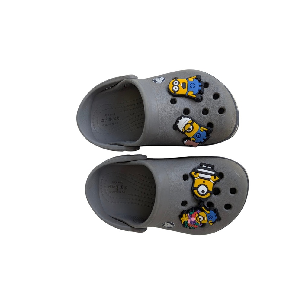 Crocs Kids Minions Classic Clogs Grey Size C7 Jibbitz Charms Shoes